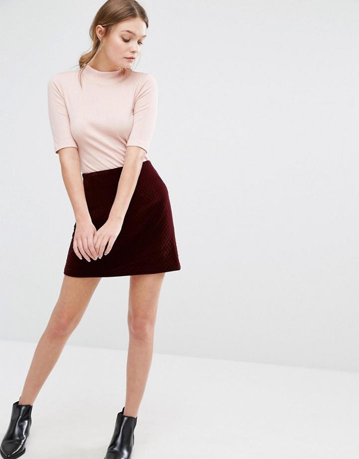 New Look Quilted Velvet A-line Mini Skirt - Red