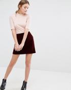 New Look Quilted Velvet A-line Mini Skirt - Red