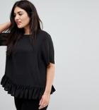 Asos Design Curve Woven T-shirt With Ruffle Hem-black