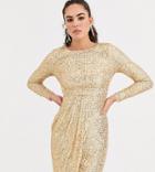 Tfnc Sequin Midi Wrap Dress In Gold