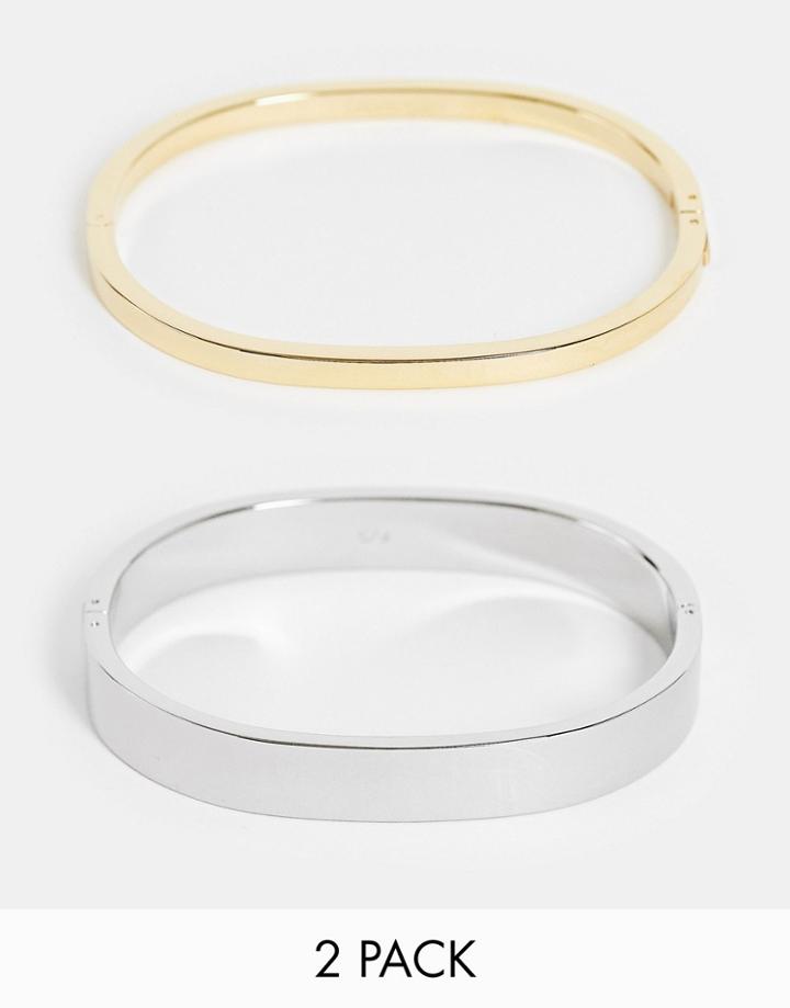 Calvin Klein Set Of Bangles In Silver And Gold