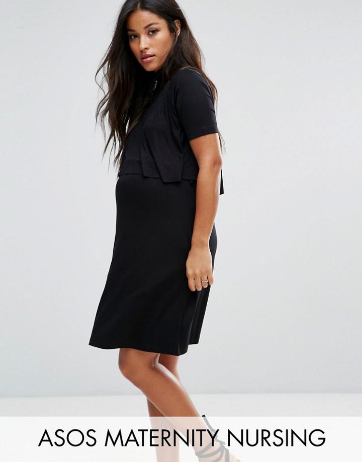 Asos Maternity Nursing Victoriana Mesh Dress With Half Sleeve - Black