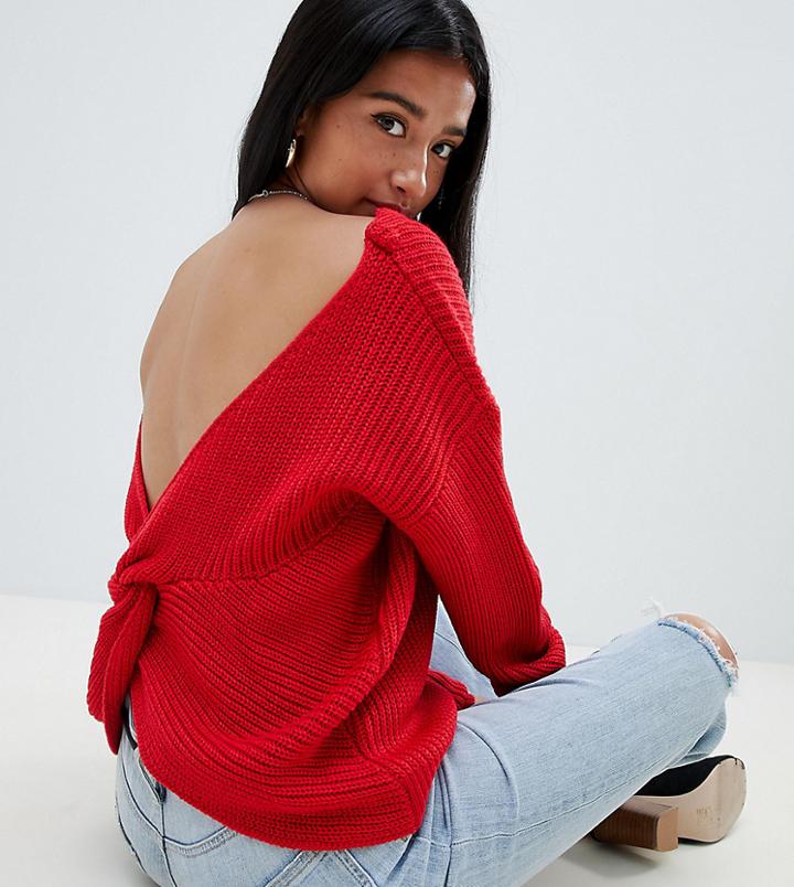 Missguided Twist Back Sweater In Red - Red