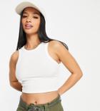 Missguided Petite Ribbed Racer Tank Top In White