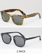 Asos 2 Pack Round And Square Sunglasses Save 11% - Multi
