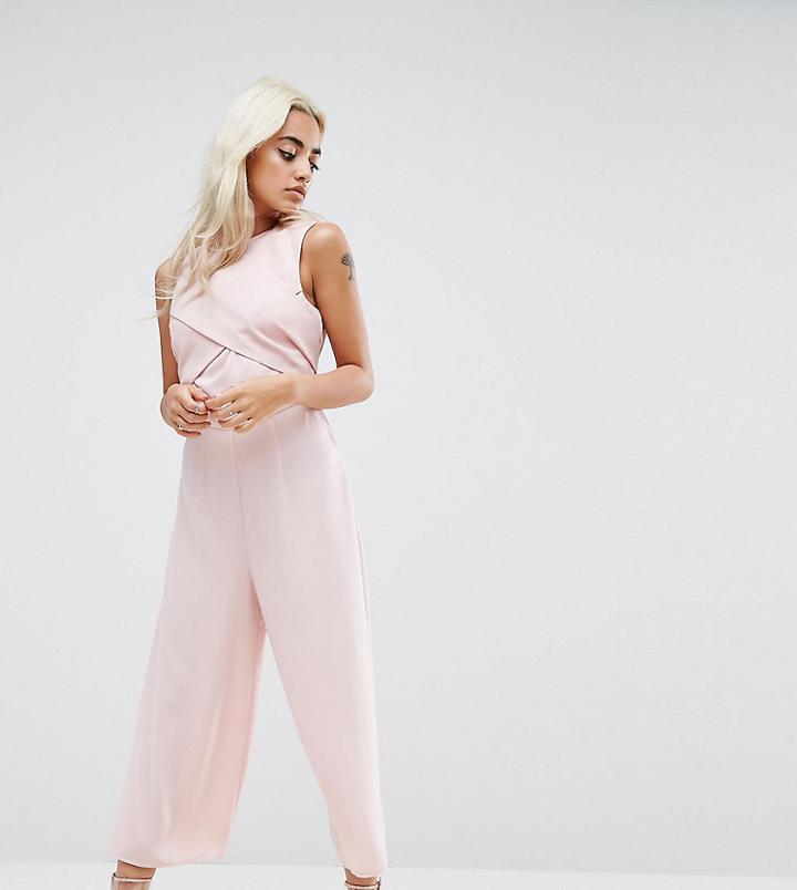 Asos Petite Jumpsuit With Wrap Front And Tie Back - Pink