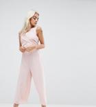 Asos Petite Jumpsuit With Wrap Front And Tie Back - Pink