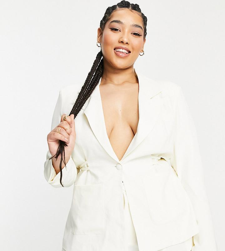 Extro & Vert Plus Tie Waist Blazer In Off White