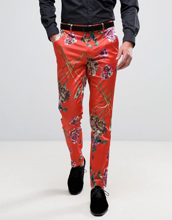 Asos Skinny Smart Pants In Floral Print - Red