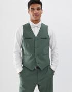 Asos Design Slim Suit Vest In Sage Green - Green