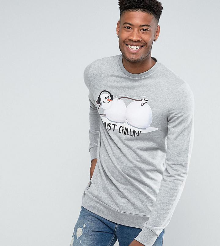 Threadbare Tall Holidays Snowman Sweat - Gray