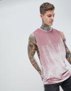 Asos Design Longline Sleeveless T-shirt In Velour In Pink - Pink