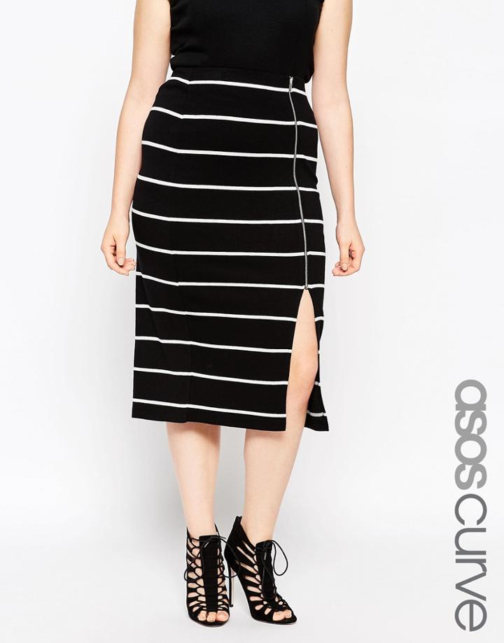 Asos Curve Mono Stripe Zip Front Tube Skirt - Mono