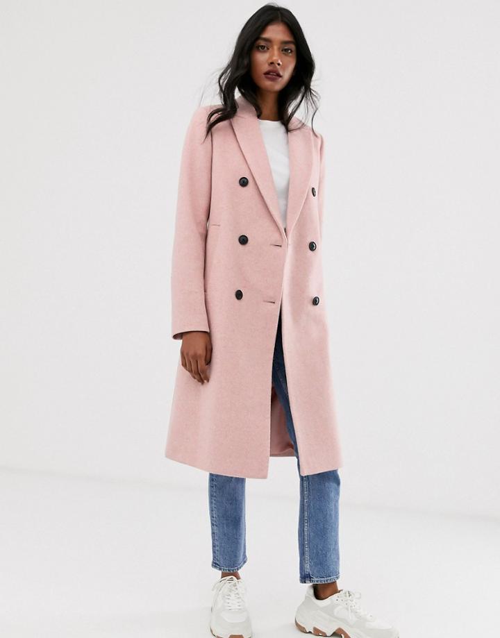 Stradivarius Double Breasted Long Coat In Pink