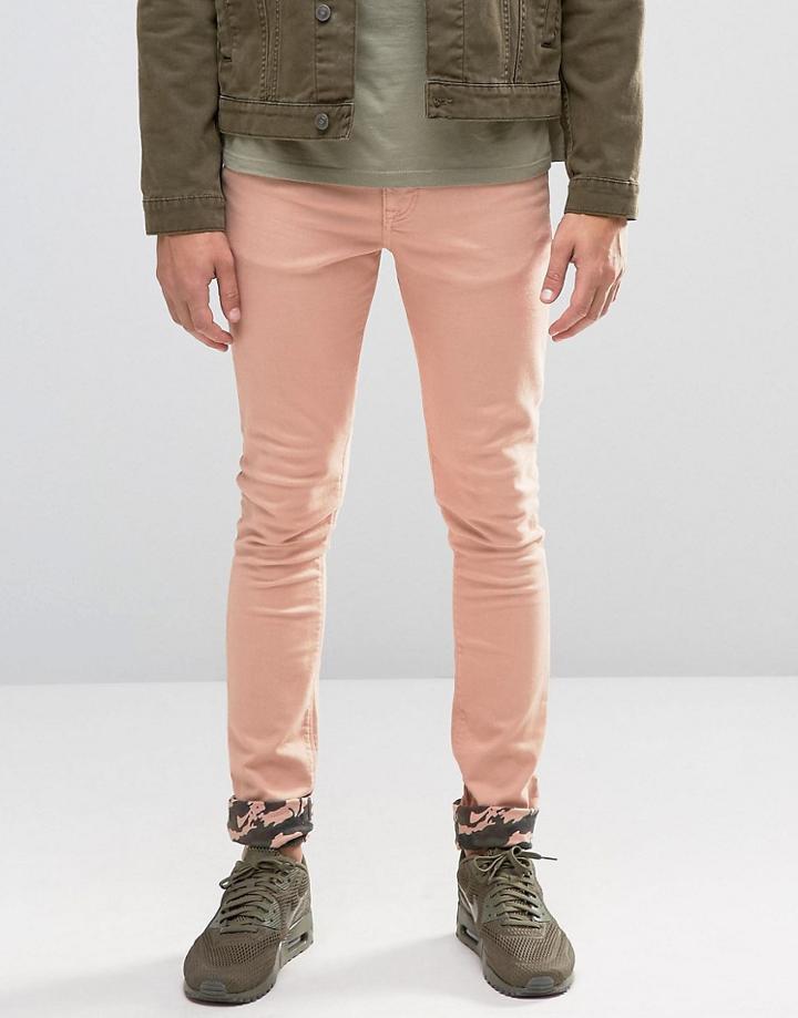 Asos Super Skinny Jeans With Camo Turn Up In Pink - Pink