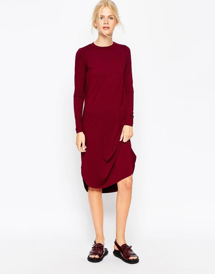 Asos Midi Dress With Curved Hem - Purple