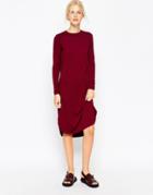 Asos Midi Dress With Curved Hem - Purple