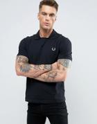Fred Perry Laurel Wreath Polo Pique Rib Insert Neck In Black - Black