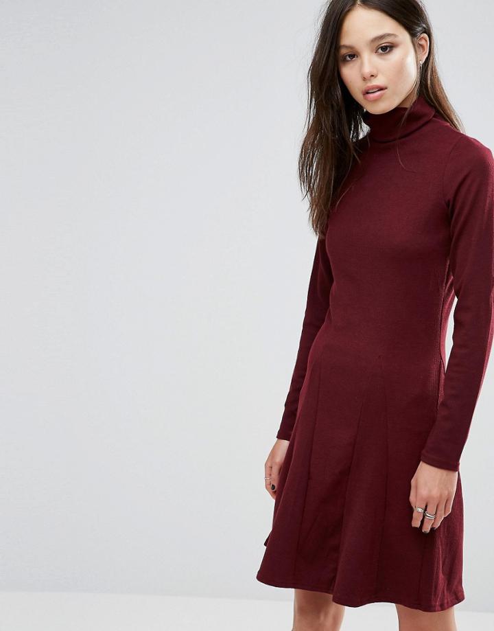 Brave Soul Roll Neck Skater Dress - Red