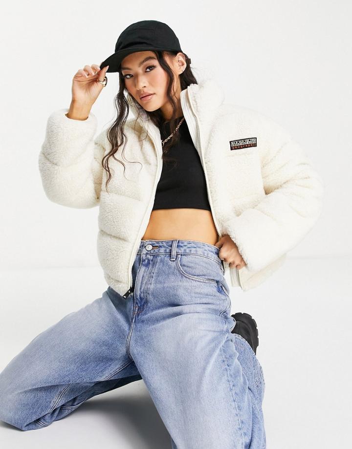 Napapijri Box Borg Puffer Jacket In Off-white