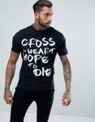 Religion T-shirt With Cross My Heart Print - Black