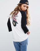 Rvca Oversized Raglan Baseball Top With 8 Ball Back Print - White