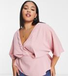 Asos Design Curve Tuck Detail Kimono Smock Top In Dusty Pink