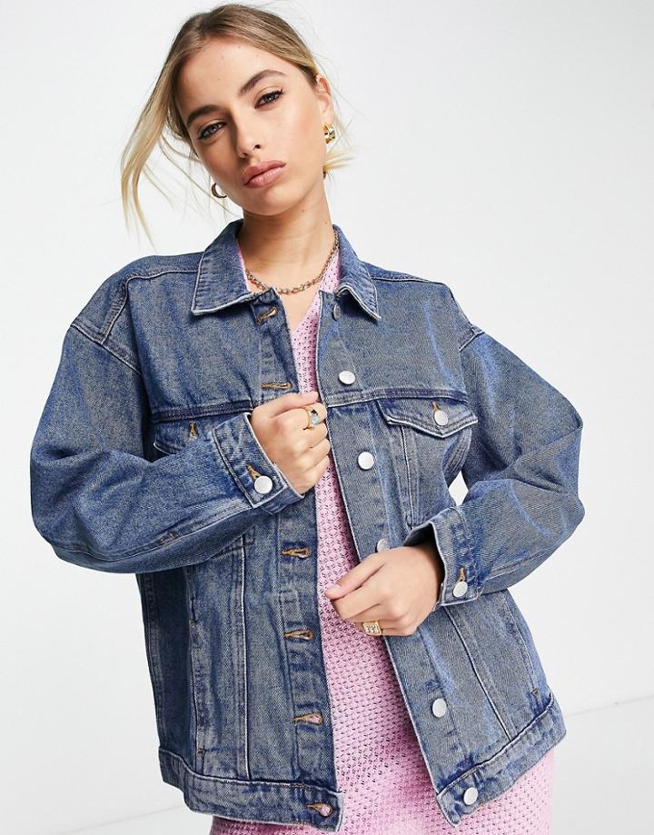 Monki Denim Jacket In Mid Blue
