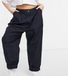 Asos Design Curve Ovoid Pleat Front Peg Pants In Navy