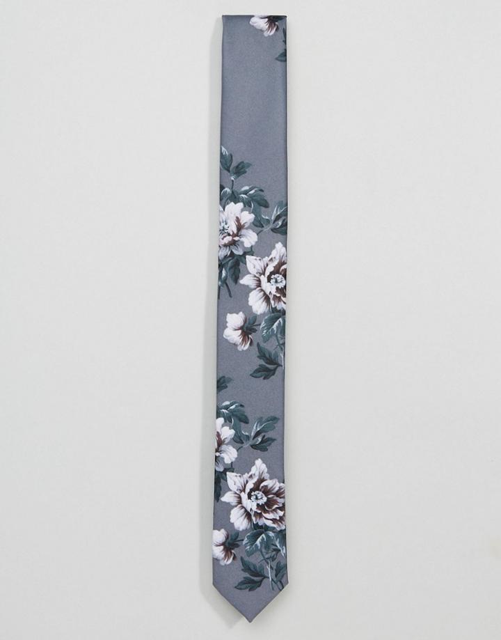 Asos Tie In Floral Design - Gray