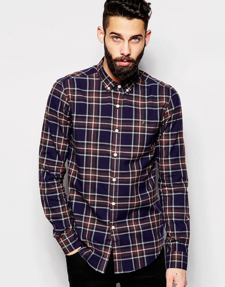 Farah Shirt With Plaid Check Slim Fit Exclusive - Brown