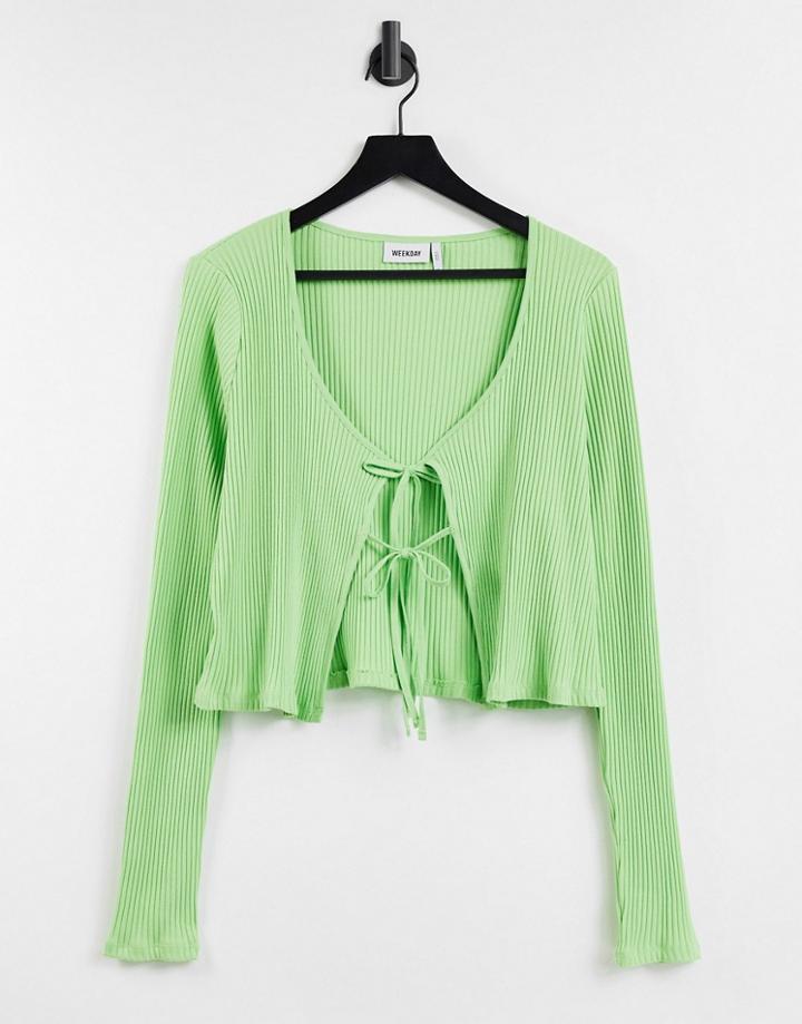 Weekday Tie Organic Cotton Cardigan With Tie Front In Green Set