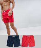 Asos Design Swim Shorts 2 Pack In Red And Navy Mid Multipack Saving
