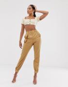 Asos Design Chain Detail Slim Cargo Pants-beige