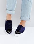 Asos Dimples Kitty Lace Up Sneakers - Navy