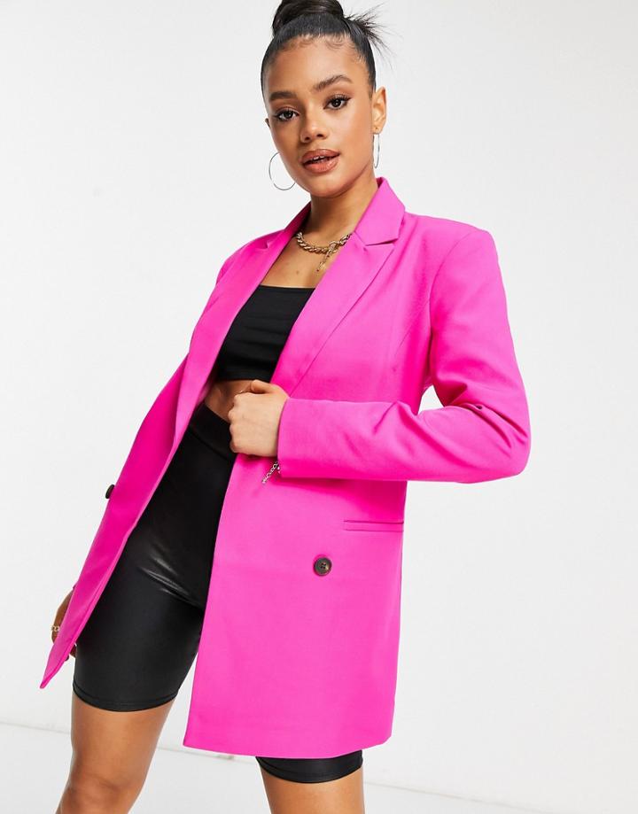 Asos Design Sharp Shoulder Double Breasted Slim Blazer In Pink