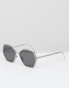 Asos Oversized 70s Sunglasses In Silver Glitter Frame - Multi