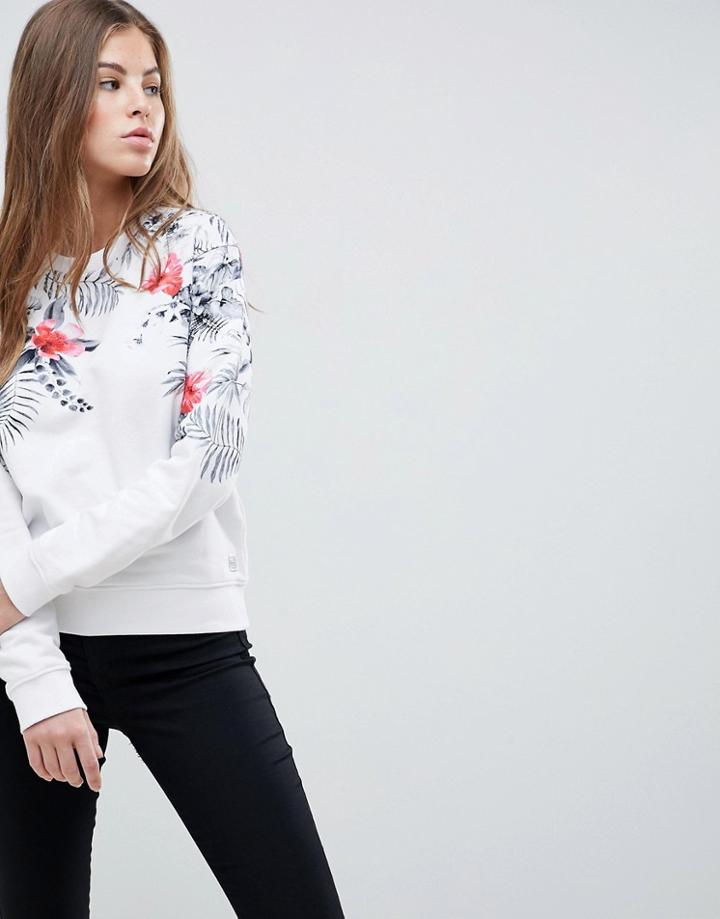 Replay Floral Print Crew Neck Sweatshirt - White