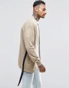 Asos Oversized Longline Jersey Bomber Jacket With Taping - Beige