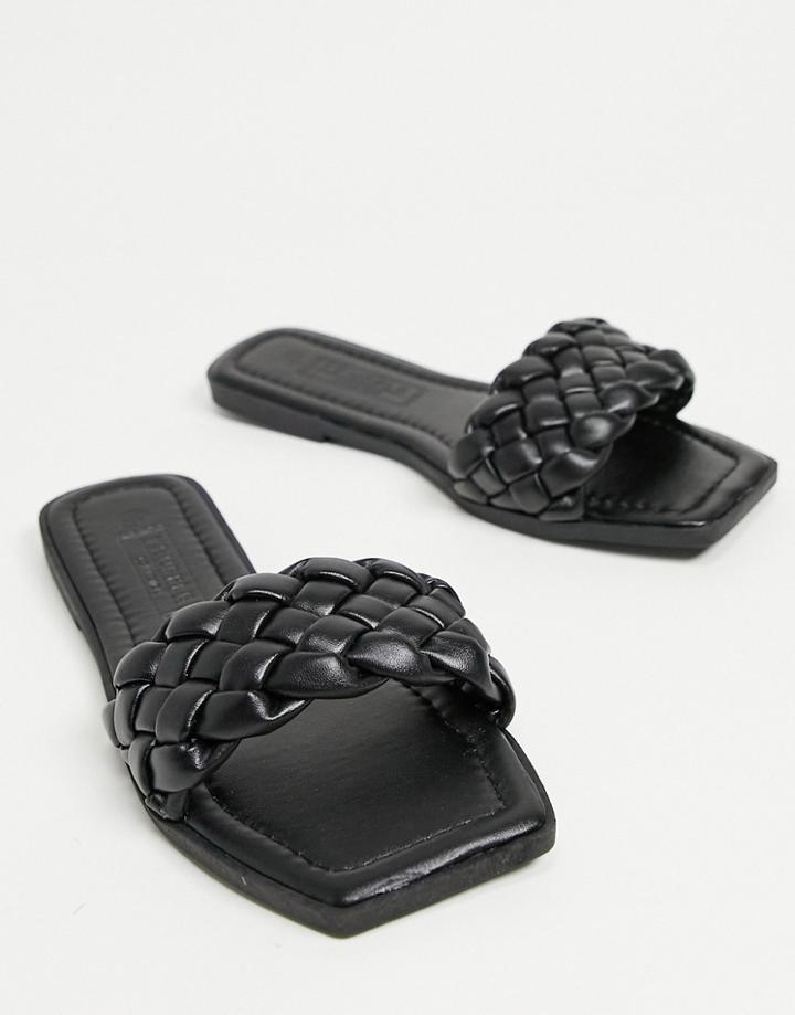 Truffle Collection Square Toe Flat Sliders In Black