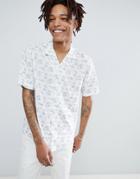 Moss London Extra Slim Revere Collar Shirt In White Print - White