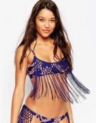 Asos Dinara Print Macrame Fringed Bikini Top - Dinara Print