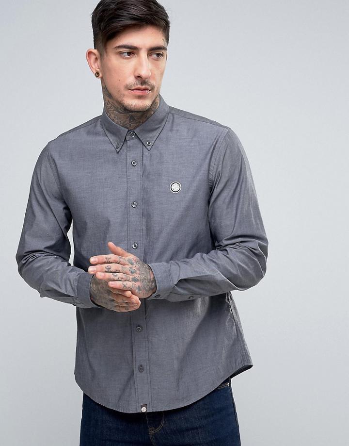 Pretty Green Oldbury Oxford Shirt Small Logo Regular Fit In Black - Black