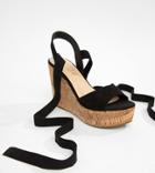 Truffle Collection Tie Leg Wedges - Black