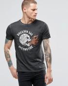 Replay Skull Logo Print T-shirt In Washed Black - Black