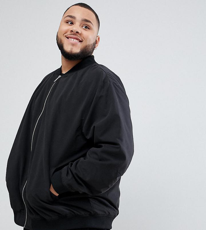 Jacamo Plus Bomber Jacket In Black - Black