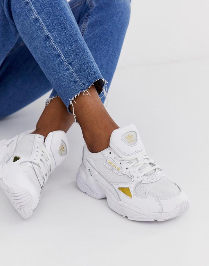 Adidas Originals Falcon Sneakers In White And Gold - White