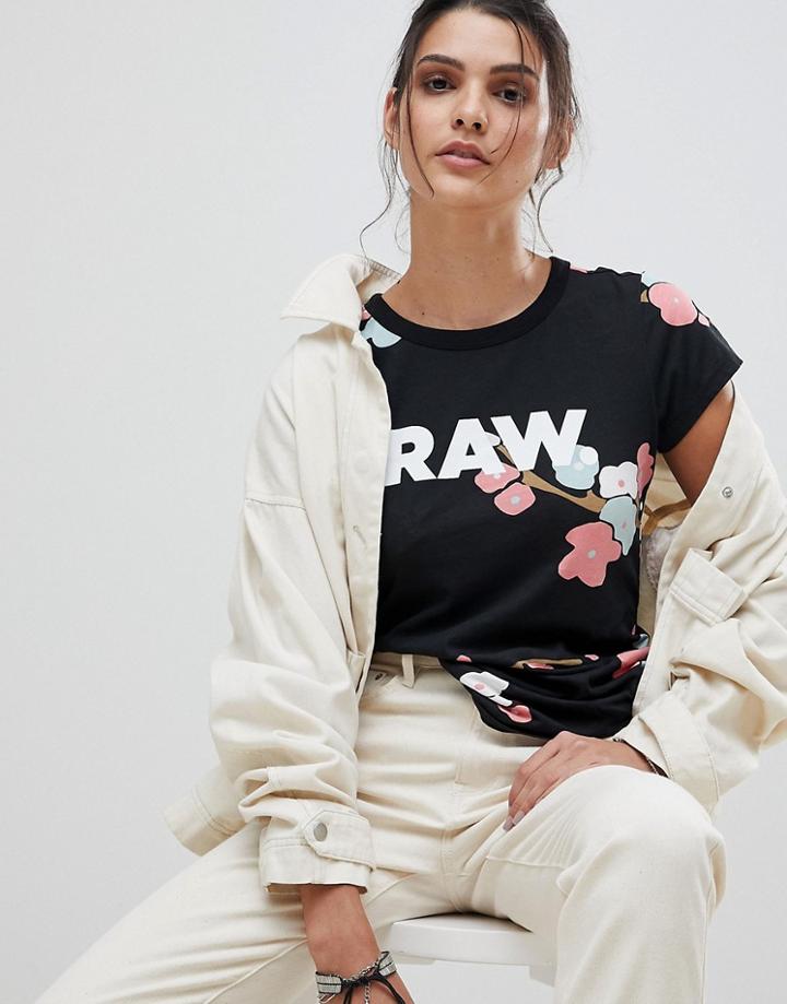 G-star Be Raw Floral T-shirt With Logo - Black