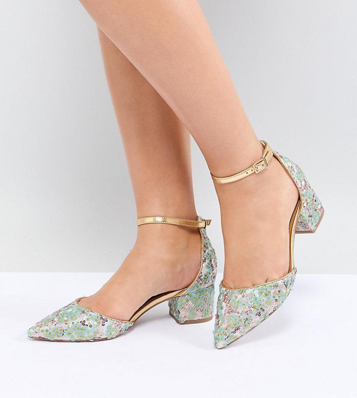 Asos Design Sizzle Wide Fit Embellished Mid Heels - Multi