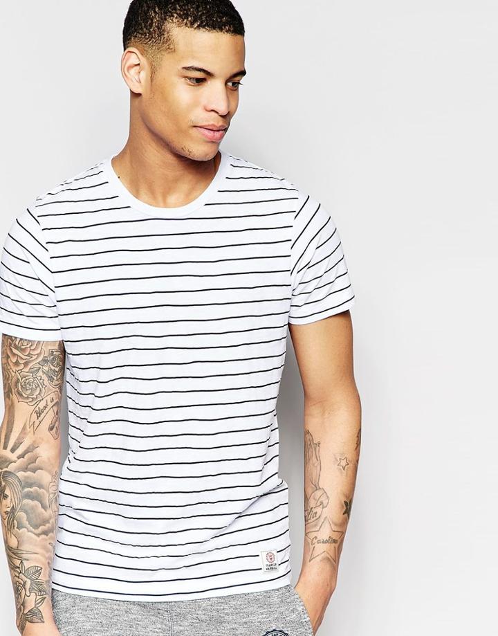 Franklin And Marshall Crew Neck T-shirt With Stripe - White